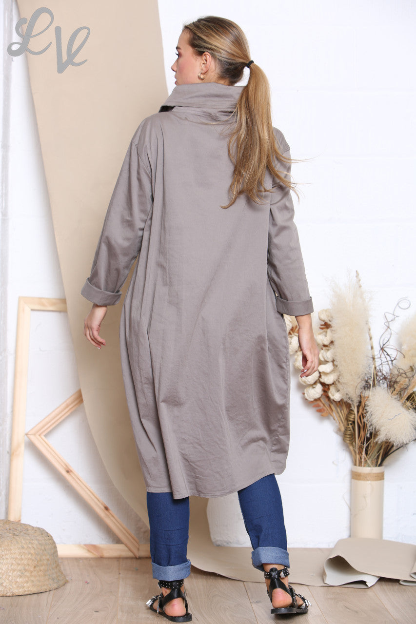 Ladies Wrap & Button Front Jacket Taupe