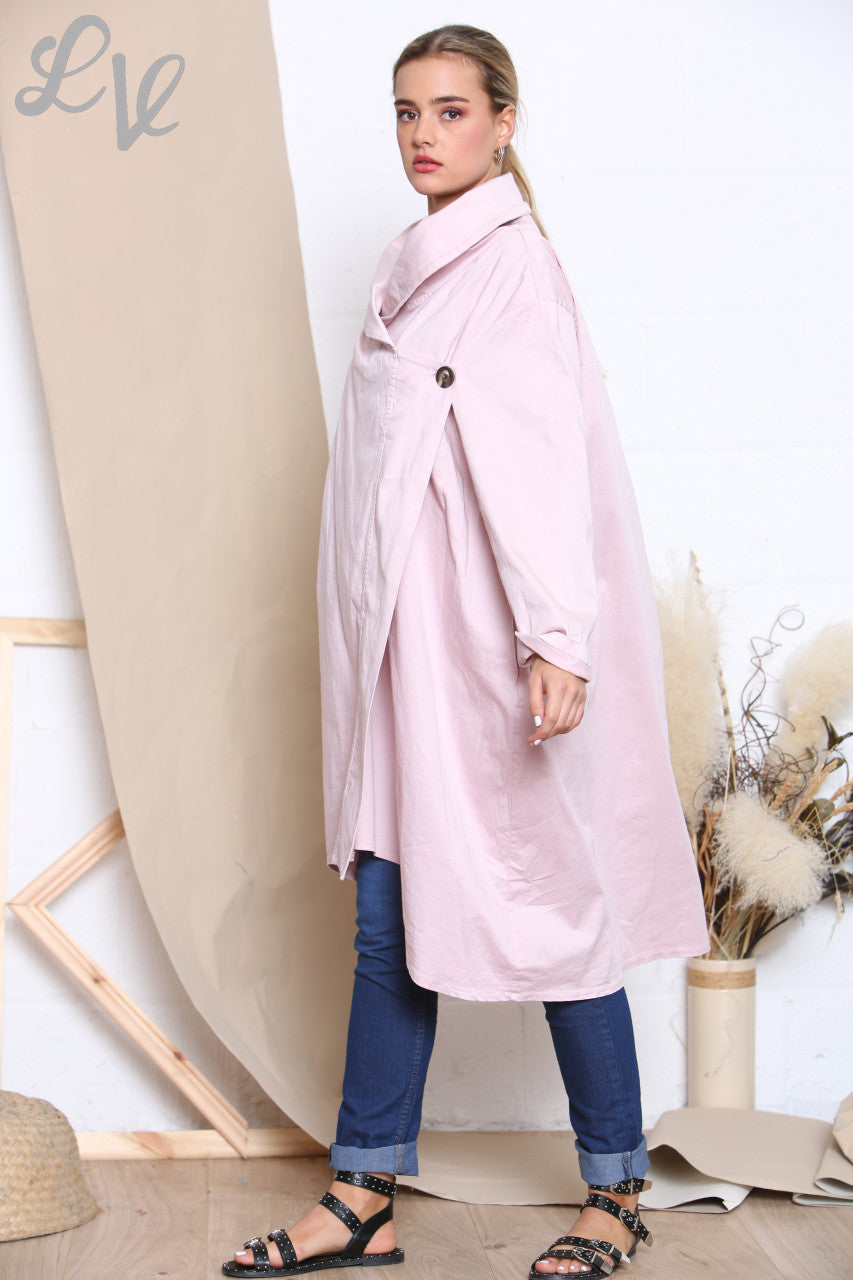 Ladies Wrap & Button Front Jacket Dusty Pink