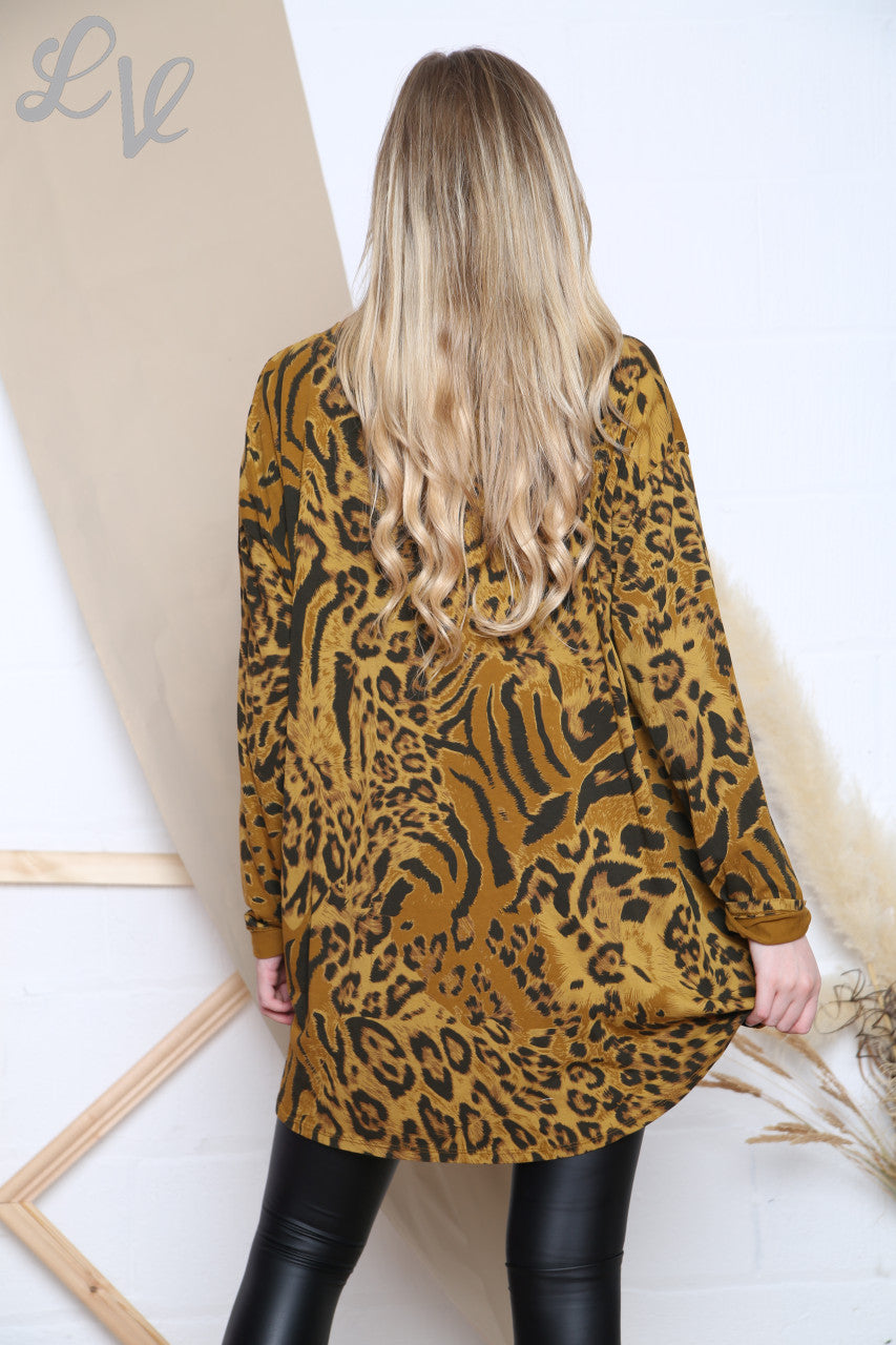 Dames Top met diverse dierenprint Mosterd Eenheidsprijs €6,99