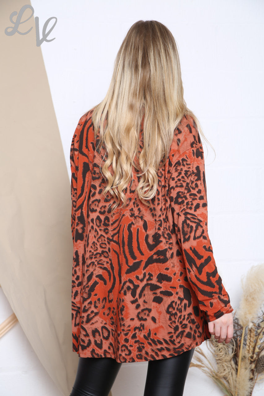 Ladies Mixed Animal Print Top Rust Unit Price £9.99
