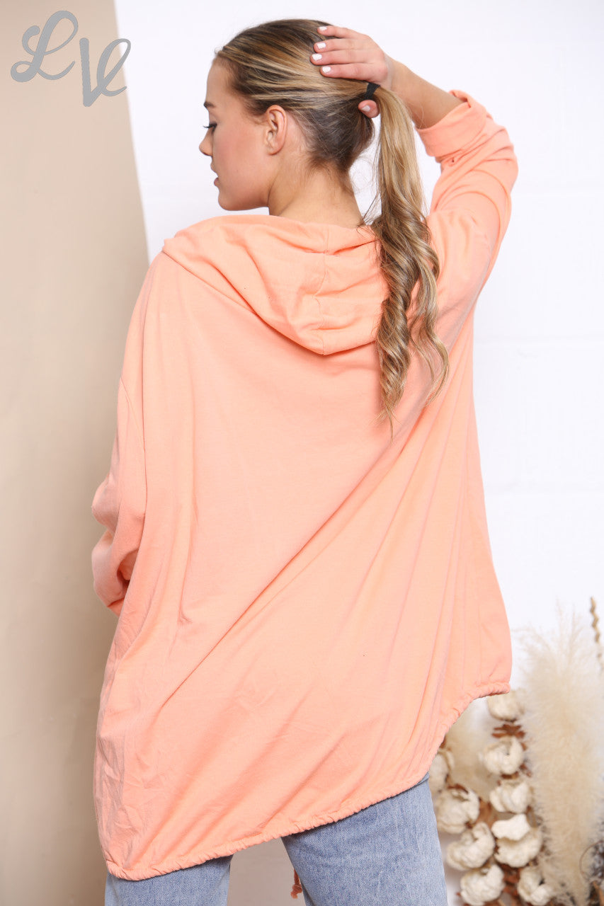 Ladies Hooded Button Front Jacket Top Coral