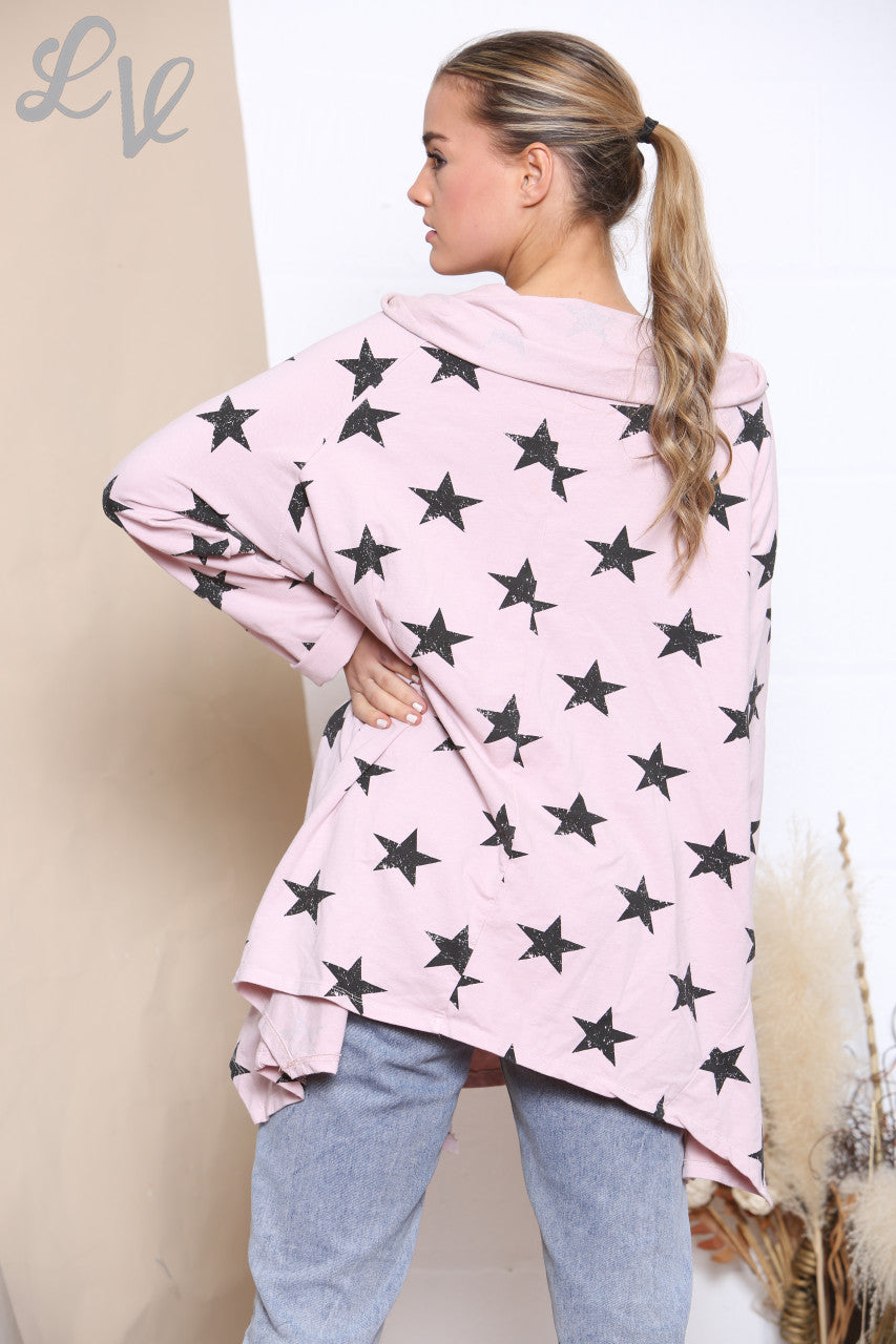Dames Sterrenprint Wikkel- en Knoopsluiting Top Dusty Pink