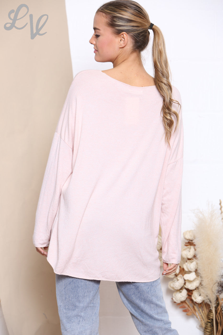 Ladies Sequin Face Fine Knit Jumper Top Dusty Pink