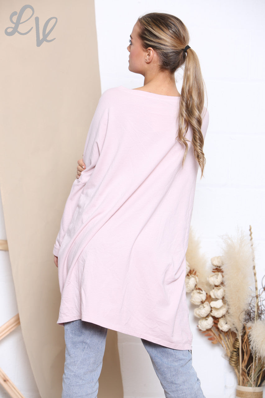 Ladies Shapes Print Graphic Sweatshirt Top Dusty Pink