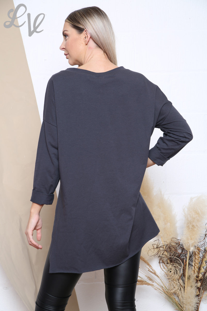 Ladies Pocket & Badge Detail Top Charcoal Unit Price £6.99