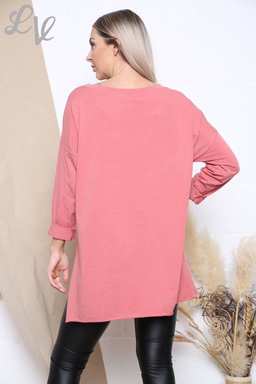 Dames Top met Zakken & Badge Detail Zalm Stukprijs WAS €8,99 NU €4,99