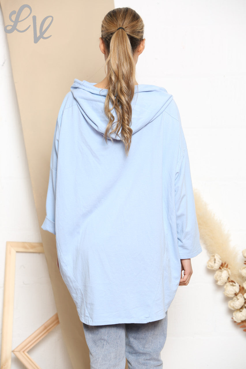 Ladies Animal Star Foil Sweatshirt Hooded Top Sky Blue