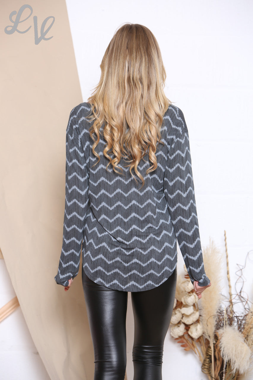 Ladies Foil Perfection Zig Zag Top Grey Unit Price WAS £12.99 NOW £5.99