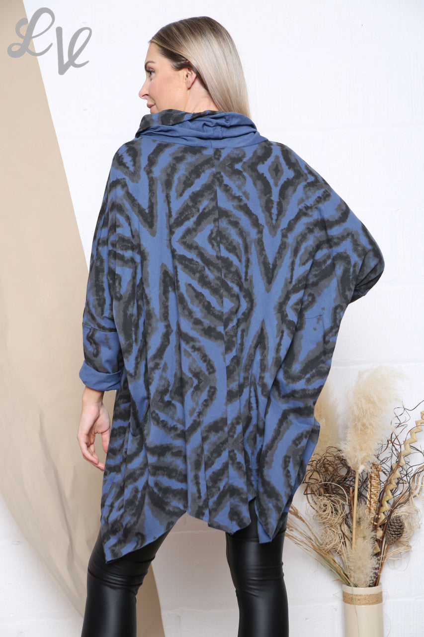 Dames Tuniek Top met Geometrische Print en Watervalkraag Denim Prijs per stuk € 12,99