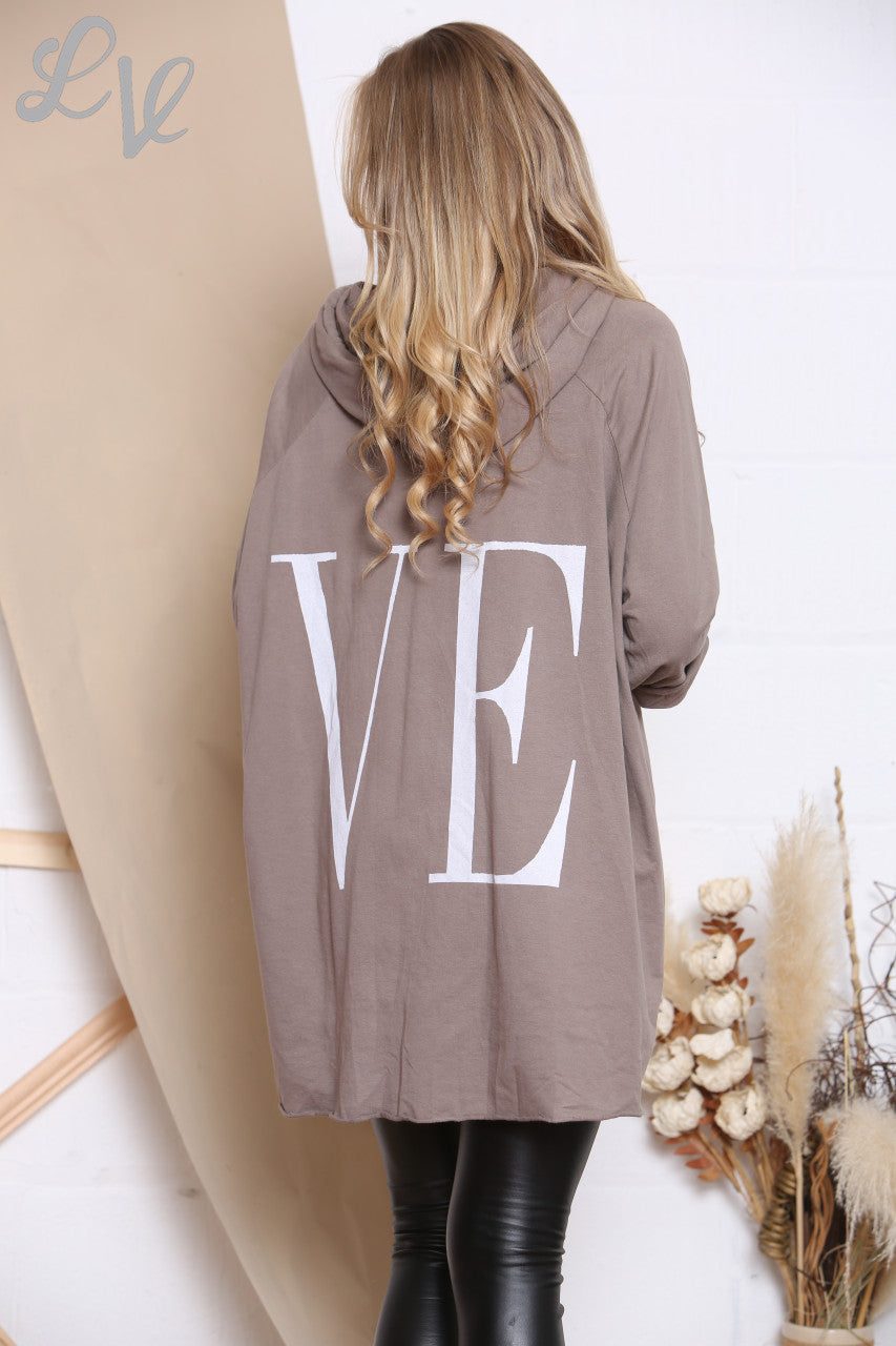 Ladies LOVE Hooded Top Taupe Unit Price £8.99