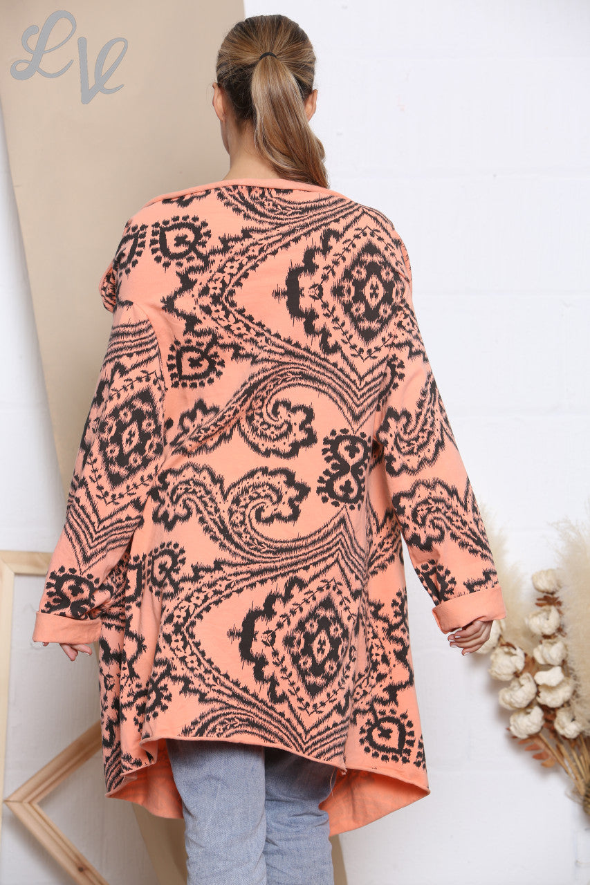 Dames Paisley Print Overslag & Jasje met Knoopsluiting Koraal