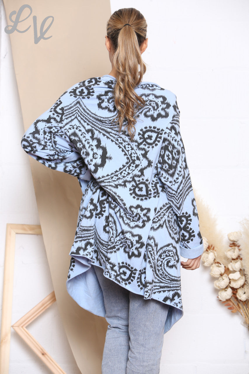 Dames Bovenstuk met Paisleyprint, Wikkel en Knoopsluiting Hemelsblauw
