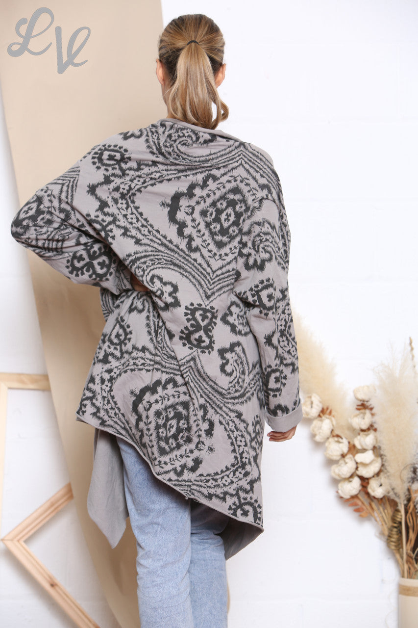 Dames Paisley Print Overslag & Jasje met knoopsluiting Taupe
