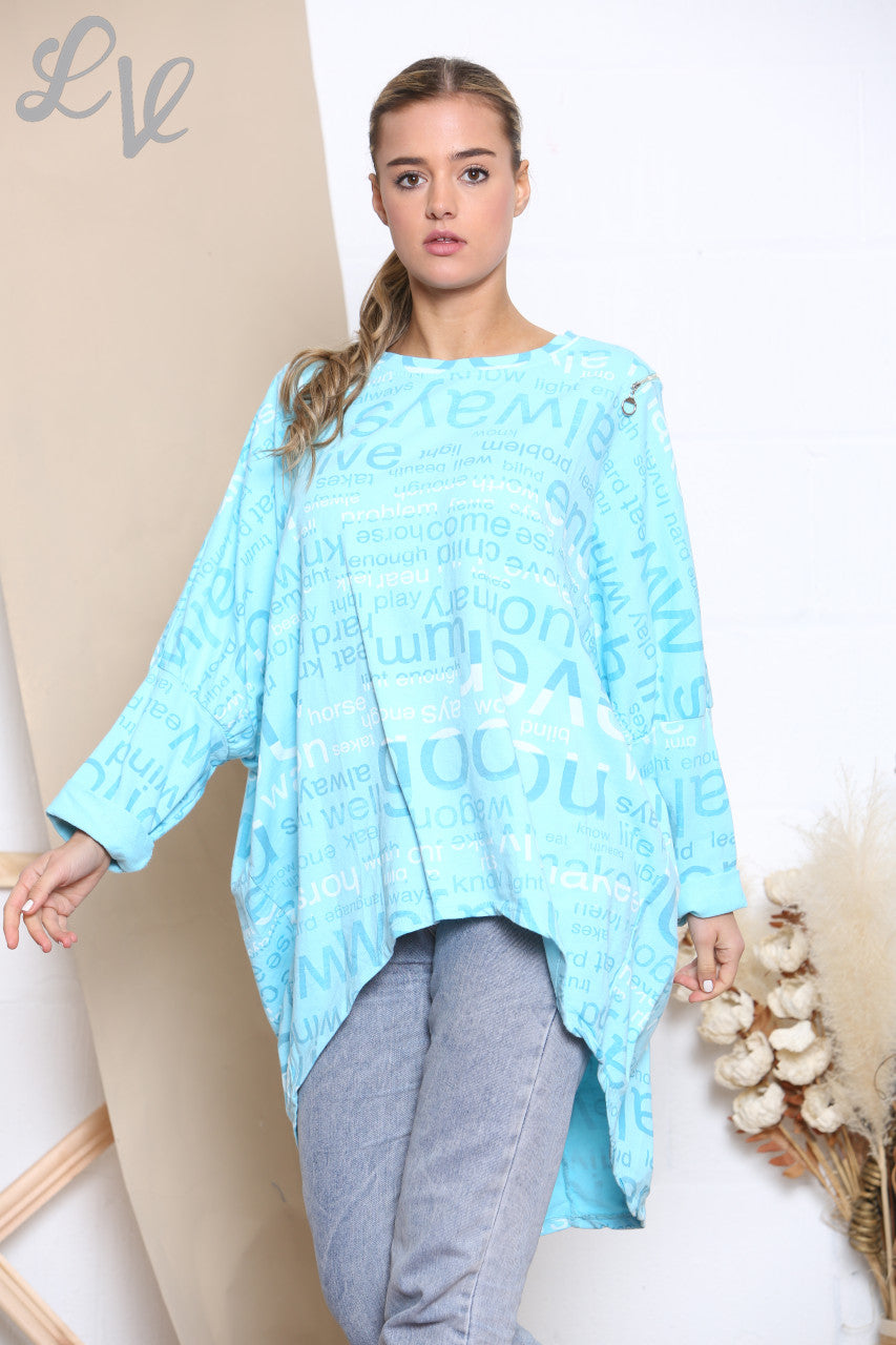 Dames Woorden Print Sweatshirt Top Turkoois