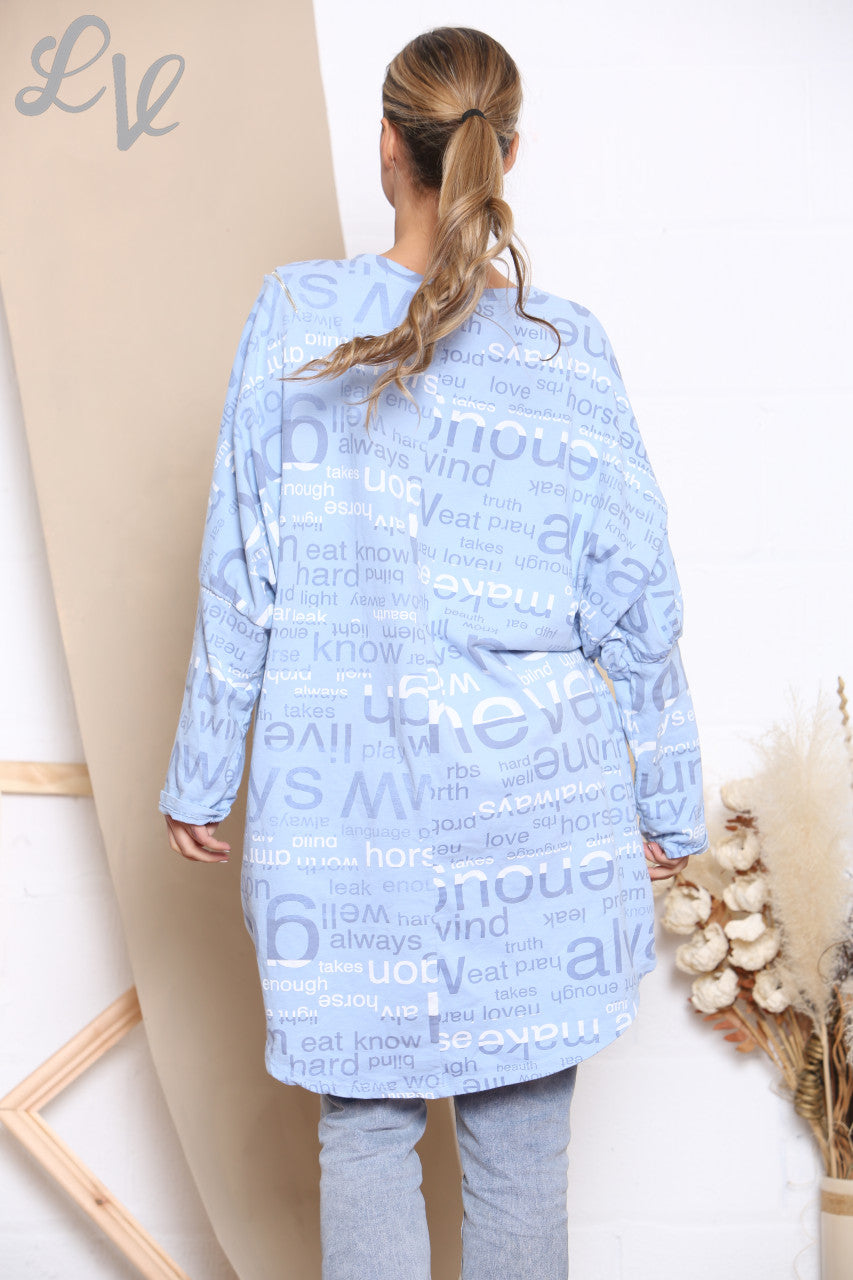 Dames Woorden Print Sweatshirt Top Hemelsblauw