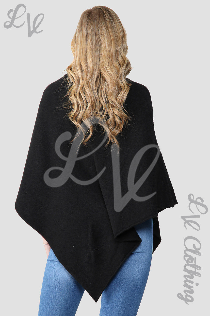 Dames Diamantmotief Gebreide Poncho Cape Zwart - Prijs per stuk € 10,99