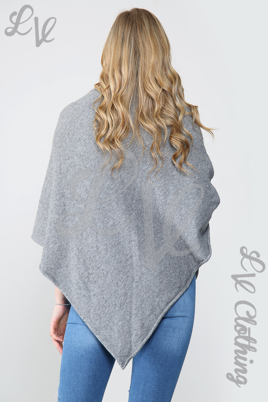 Ladies Diamond Imprint Knitted Poncho Cape Grey - Unit Price £10.99