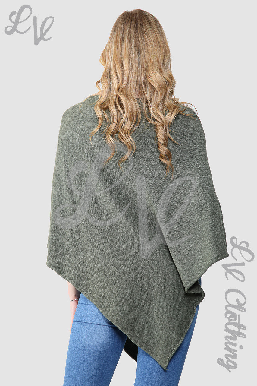 Ladies Diamond Imprint Knitted Poncho Cape Khaki - Unit Price £10.99