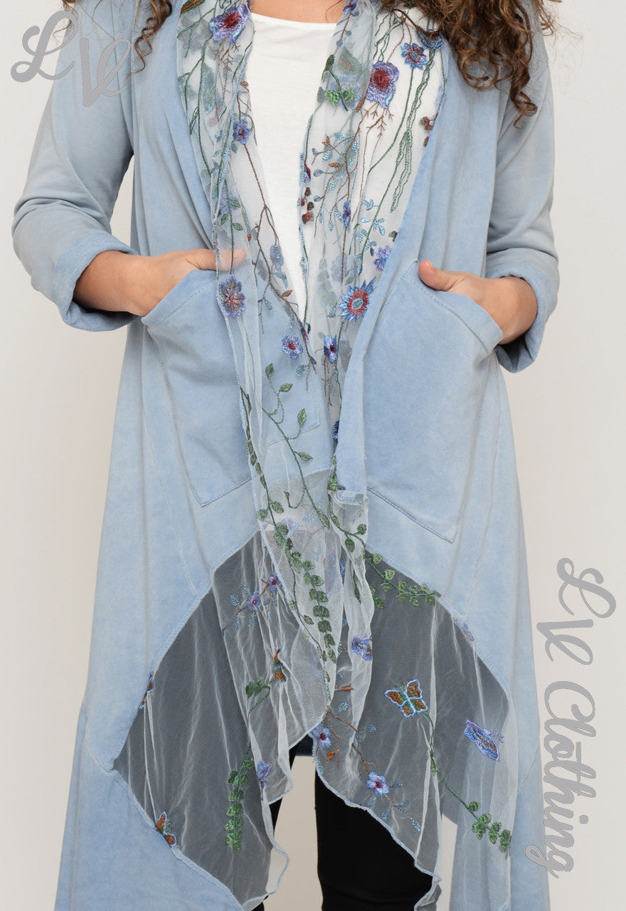 Ladies Waterfall Cardigan with Sheer Floral Lapel £17.99
