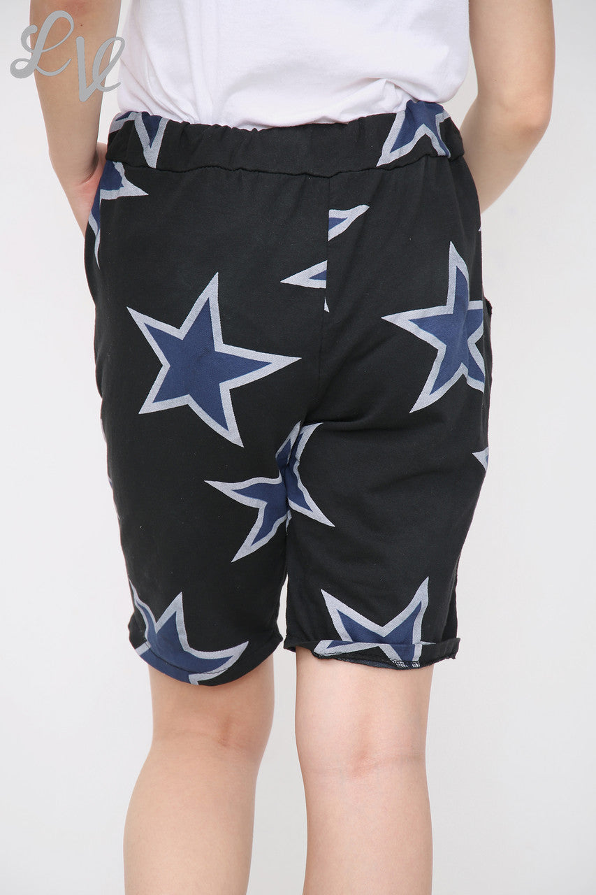 Dames Joggingbroek Shorts met Sterrenprint Zwart - Prijs per stuk € 4,99