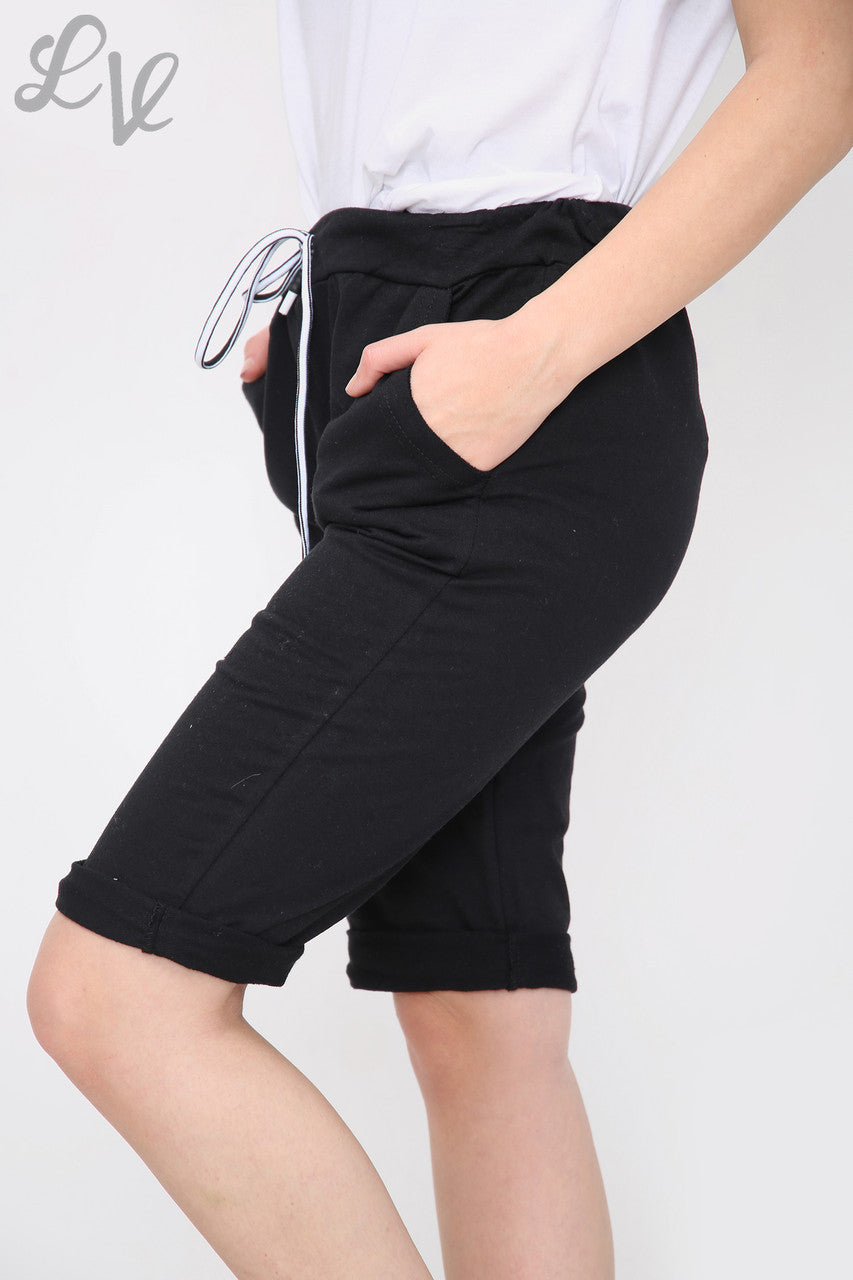 Dames Effen Joggingbroek Shorts met Trekkoord Zwart - Prijs per stuk €4,99