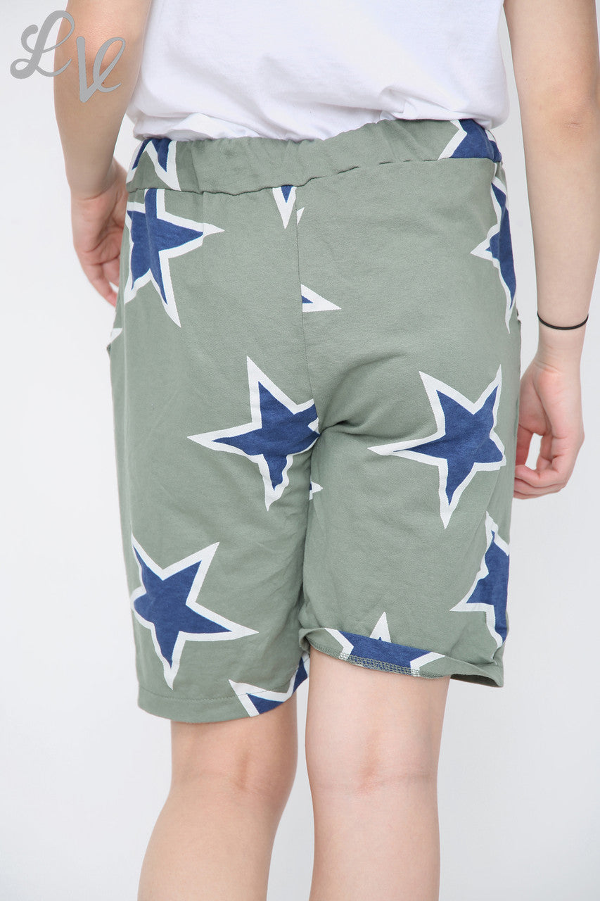 Dames joggingbroek met sterrenprint kaki - Prijs per stuk €4,99