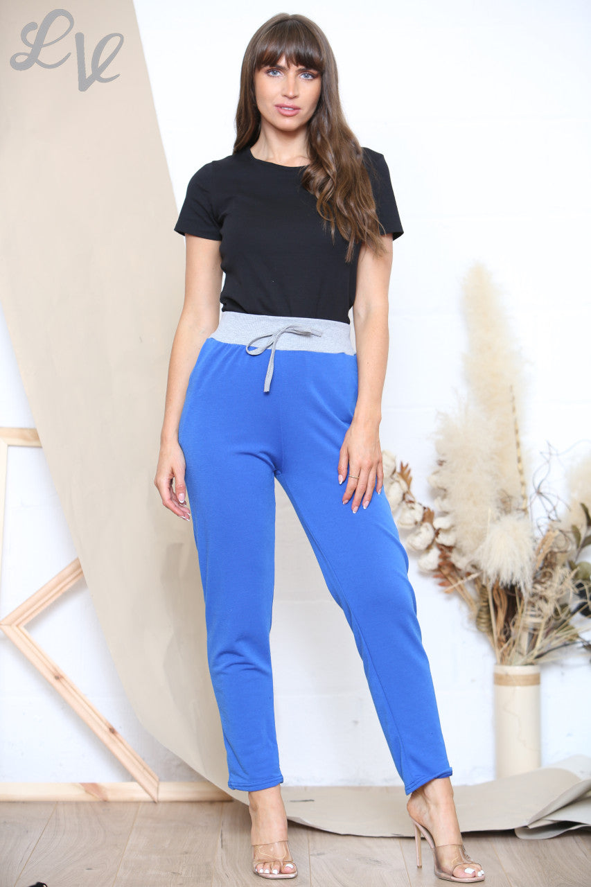 Ladies Plus Size Plain Jogging Trousers With Grey Waistband Royal Blue