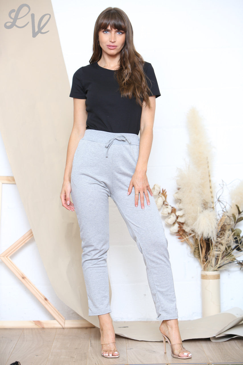 Ladies Plain Jogging Trousers With Grey Waistband Grey
