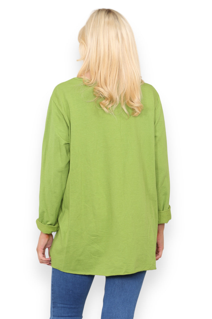 SWEATER MET ZOMPIGE ZOOM EN KATOEN LIMOENGROEN