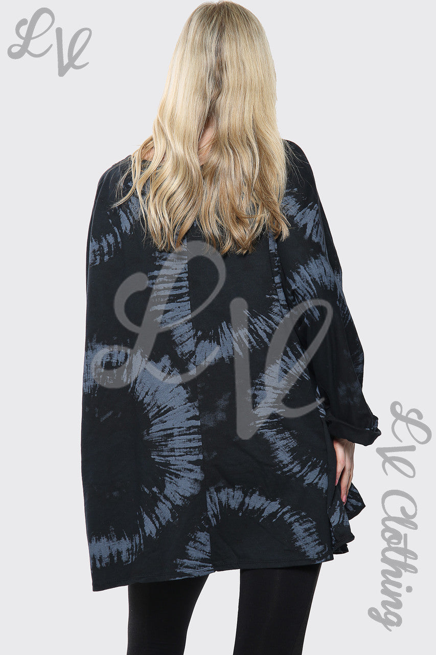 Dames Tie Dye Print Ruimvallende Top Zwart Eenheidsprijs € 8,99