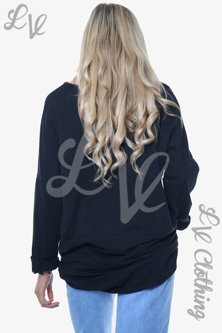 Ladies Plain Sweatshirt With Zip Detail Black Unit Price £12.99