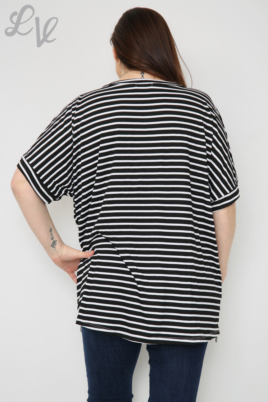 Dames Gestreept Topje met Korte Mouwen Zwart Prijs WAS €8,99 NU €5