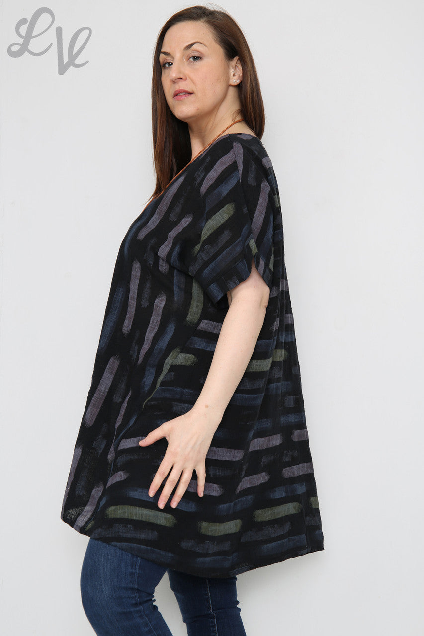 Dames T-shirt met strepenprint en asymmetrische zoom zwart Eenheidsprijs € 8,99