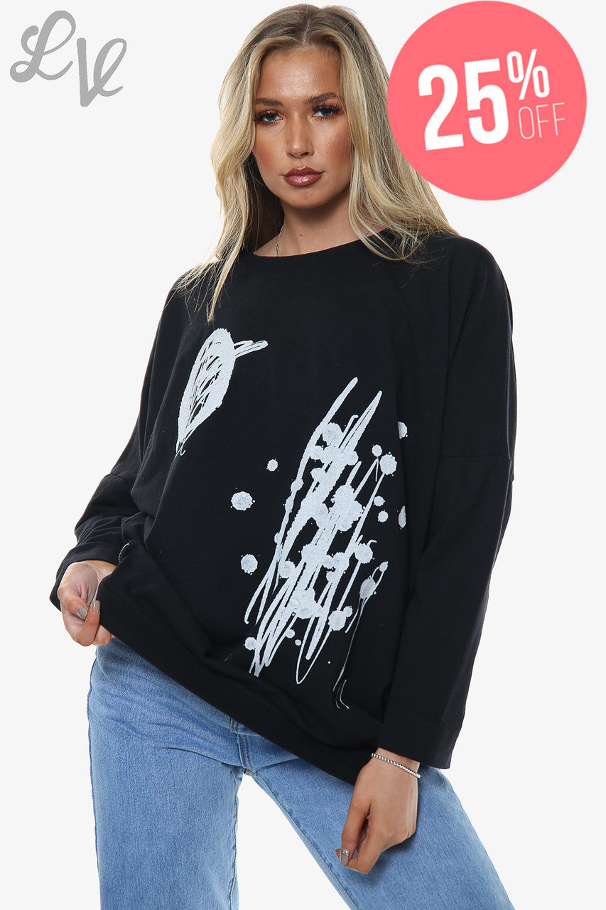 Ladies Graffiti Shapes Sweatshirt Top Black Unit Price £11.99