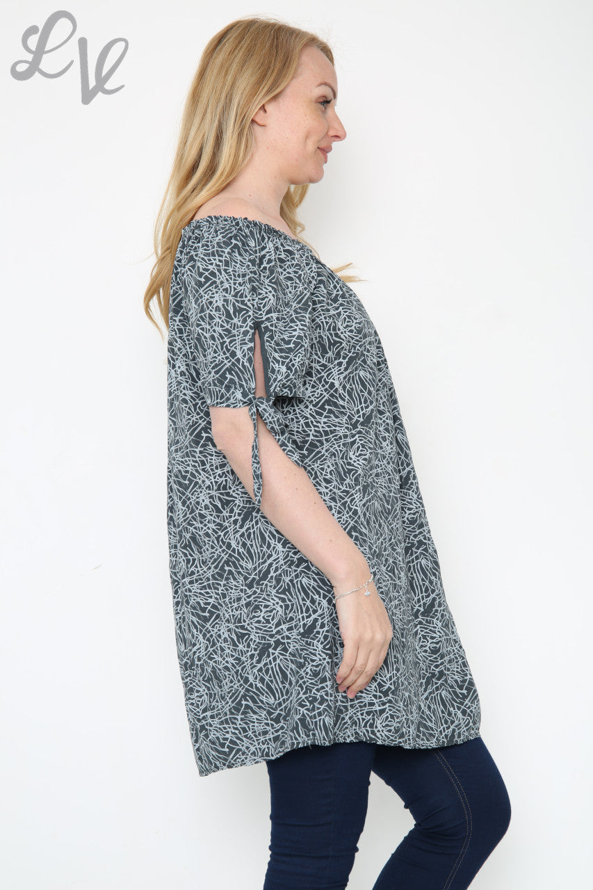 Ladies Off Shoulder Printed Top Charcoal Unit Price £12.99