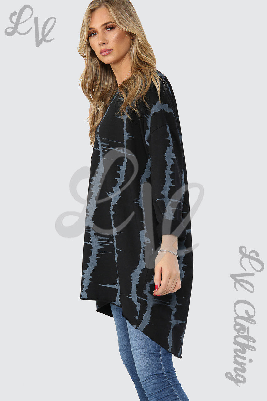 Ladies Tie Dye Print Tunic Top Black - Unit Price £11.99