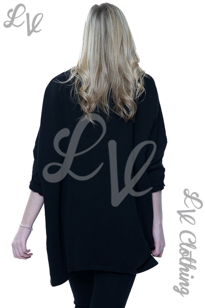 Dames Apliek Ruche Folie Hart Sweatshirt Top Zwart Prijs per eenheid €13,99