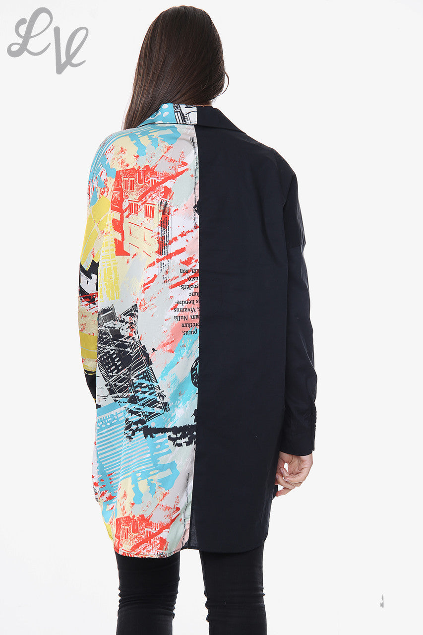 Ladies Contrast Printed Shirt Black Unit Price £16.99