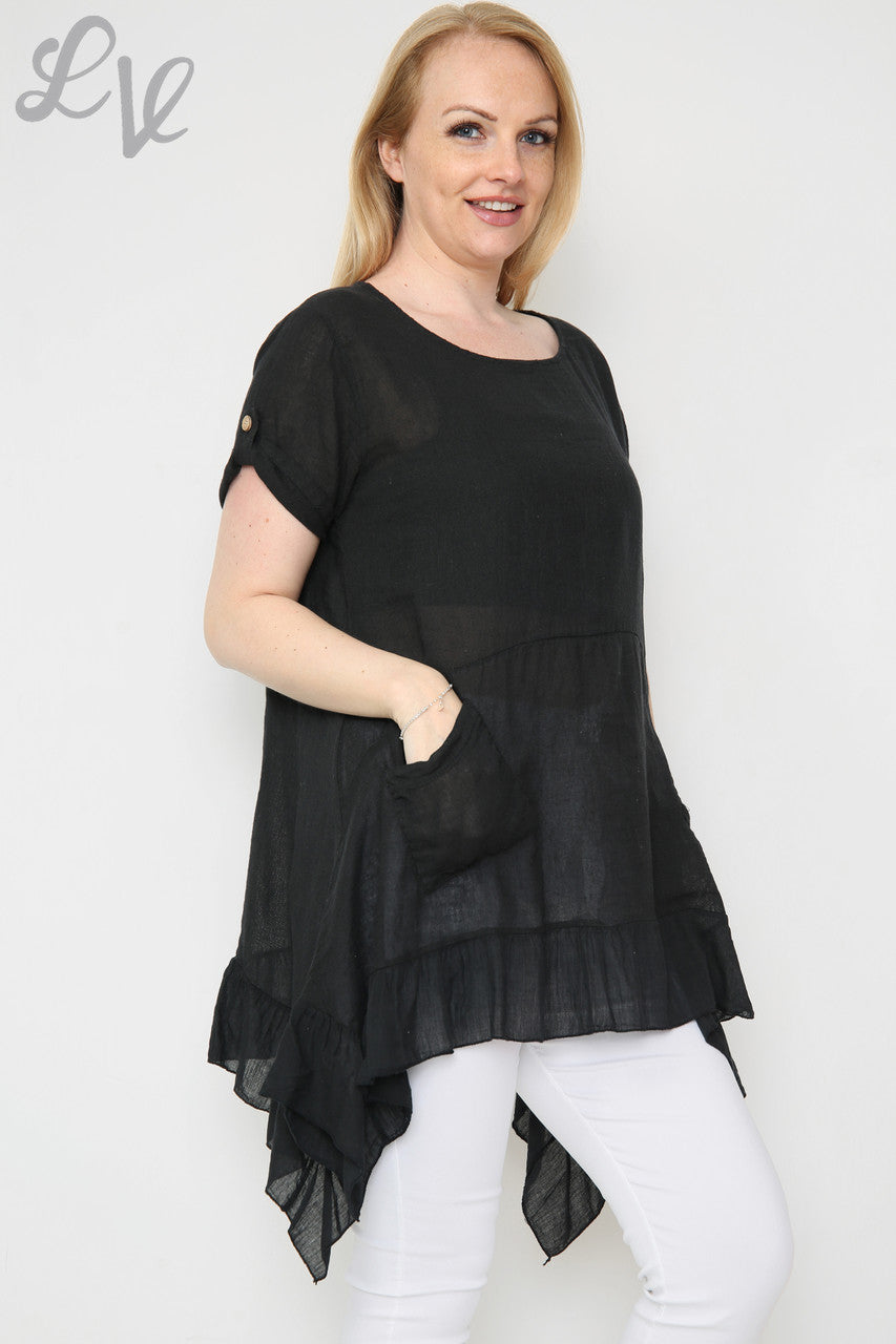 Ladies Floaty Frill Hemline Tunic Top Black Unit Price £9.99