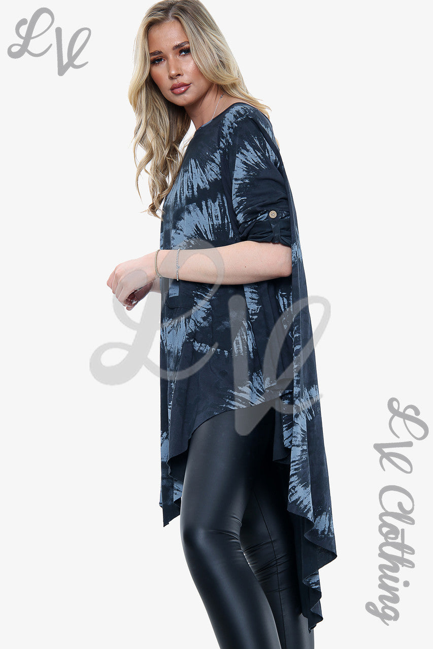 Dames Tie Dye Top met geplooide zoom Zwart Prijs per eenheid € 10,99