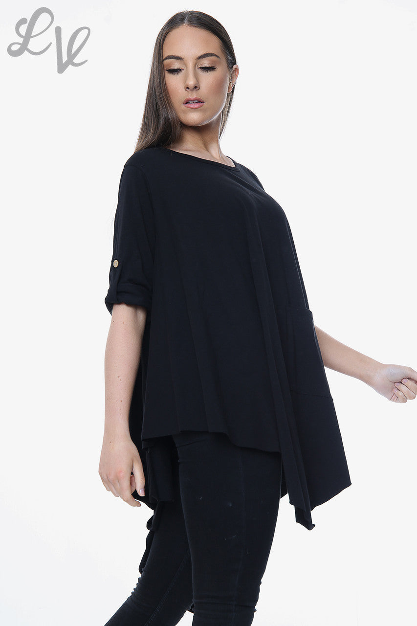 Dames Effen Asymmetrische Top Zwart Prijs per stuk € 9,99