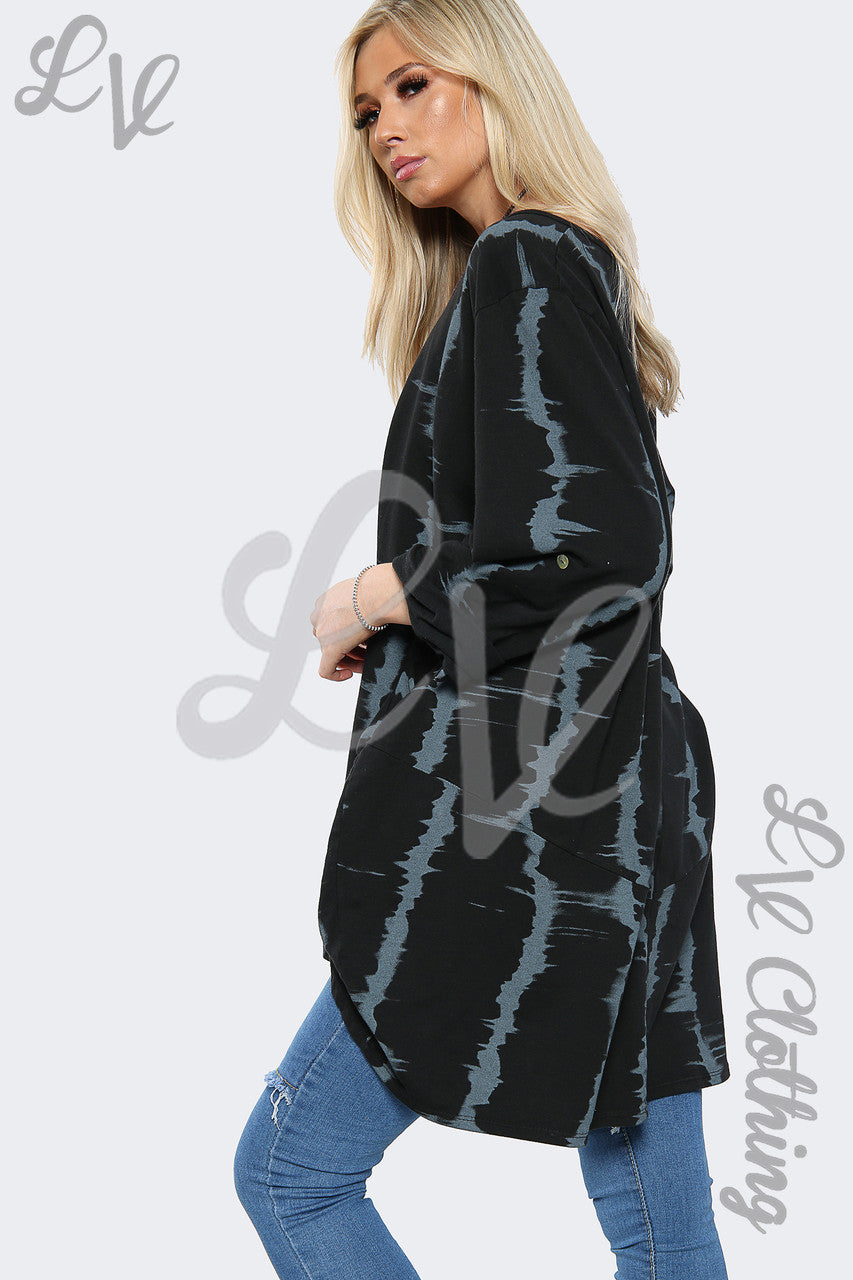 Dames Tie Dye Oversized HI LO Kettingtop Zwart - Stukprijs € 10,99
