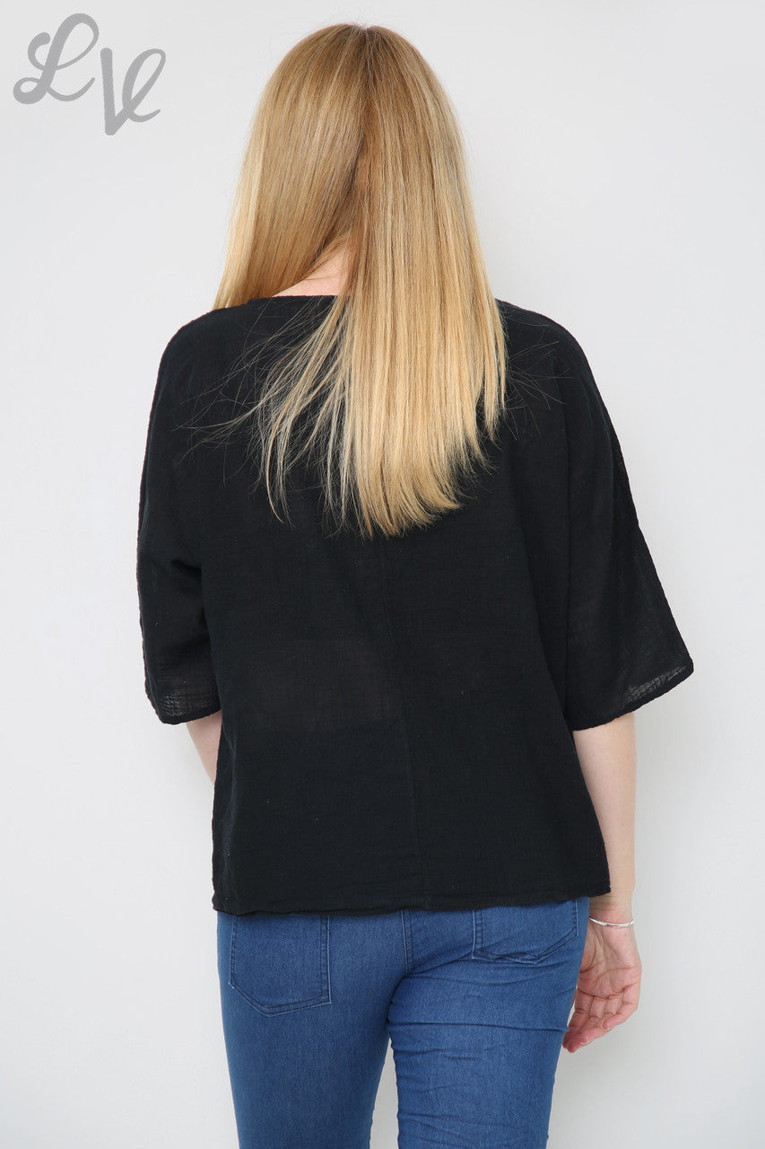 Ladies Double Foil Heart Top Black Unit Price £7.99