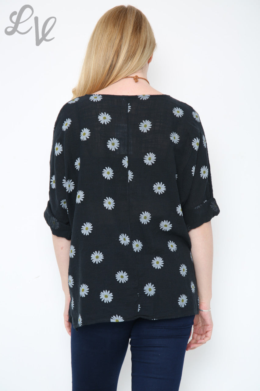 Dames Top Met Madeliefjesprint En Halsketting Zwart Stukprijs €8,99