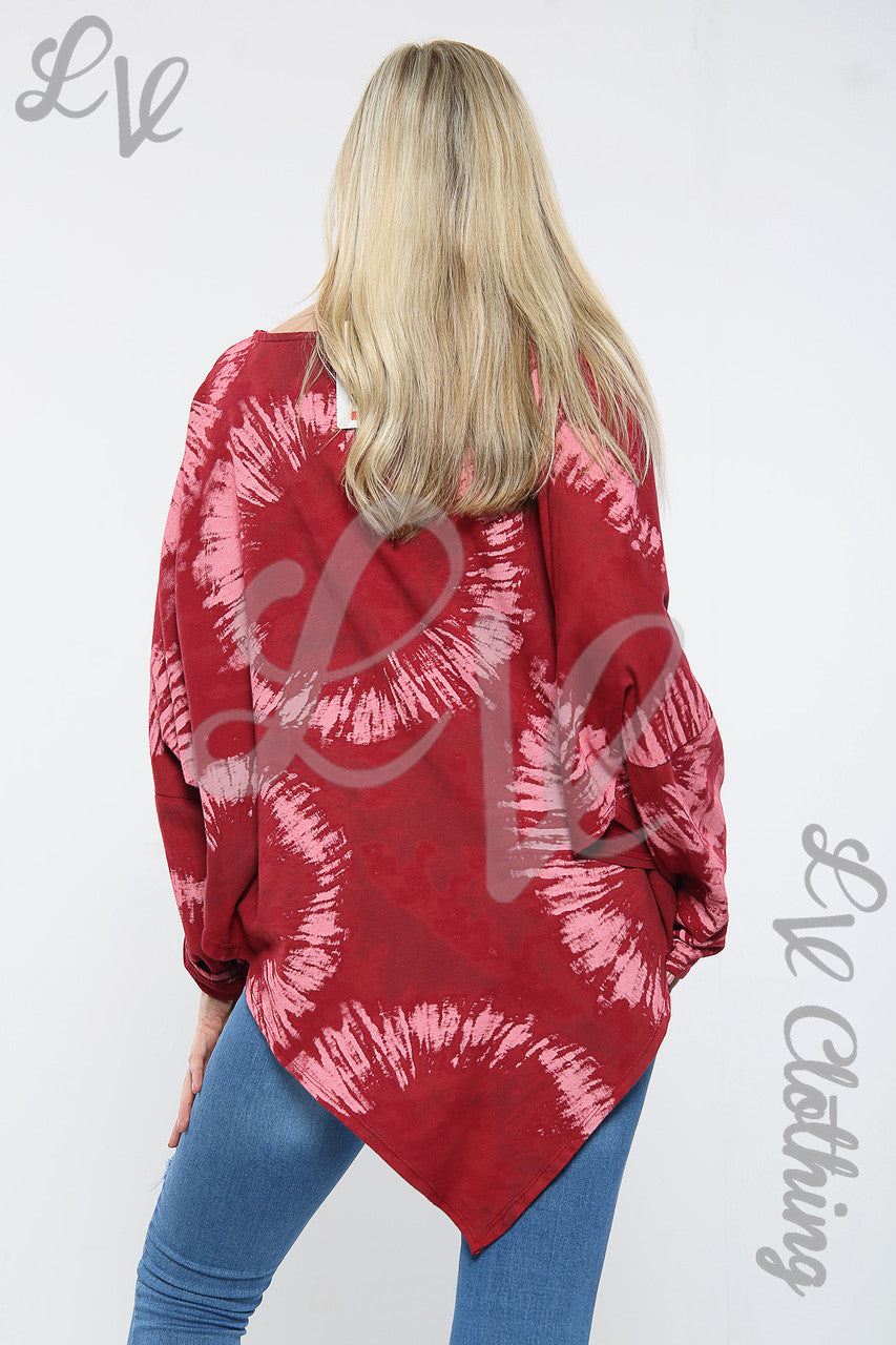 Ladies Acid Wash V Hem Top Burgundy - Unit Price £8.99