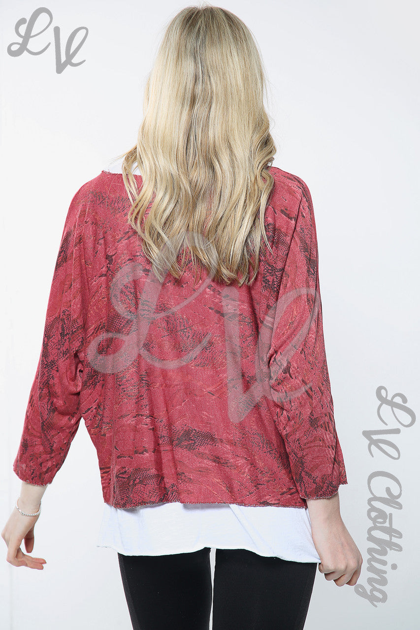 Dames 2-laags bedrukte kettingtop Bourgondië Stuksprijs £11,99