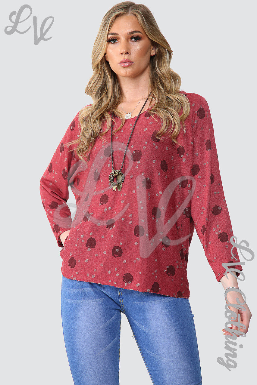 Dames Top Met Stippen Met Ketting Bordeaux - Stukprijs €10,99