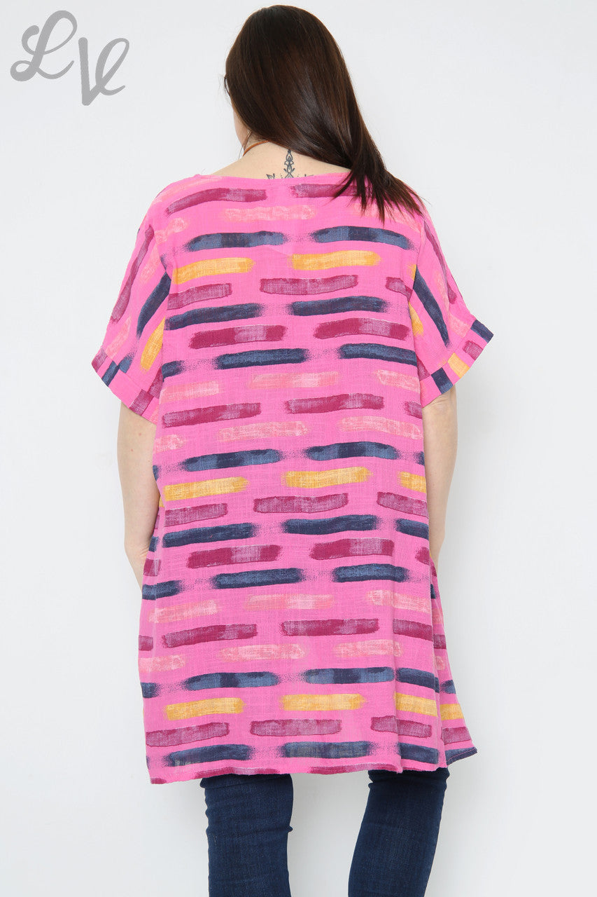 Ladies Paint Stripes Print Asymmetrical Top Cerise Unit Price £8.99