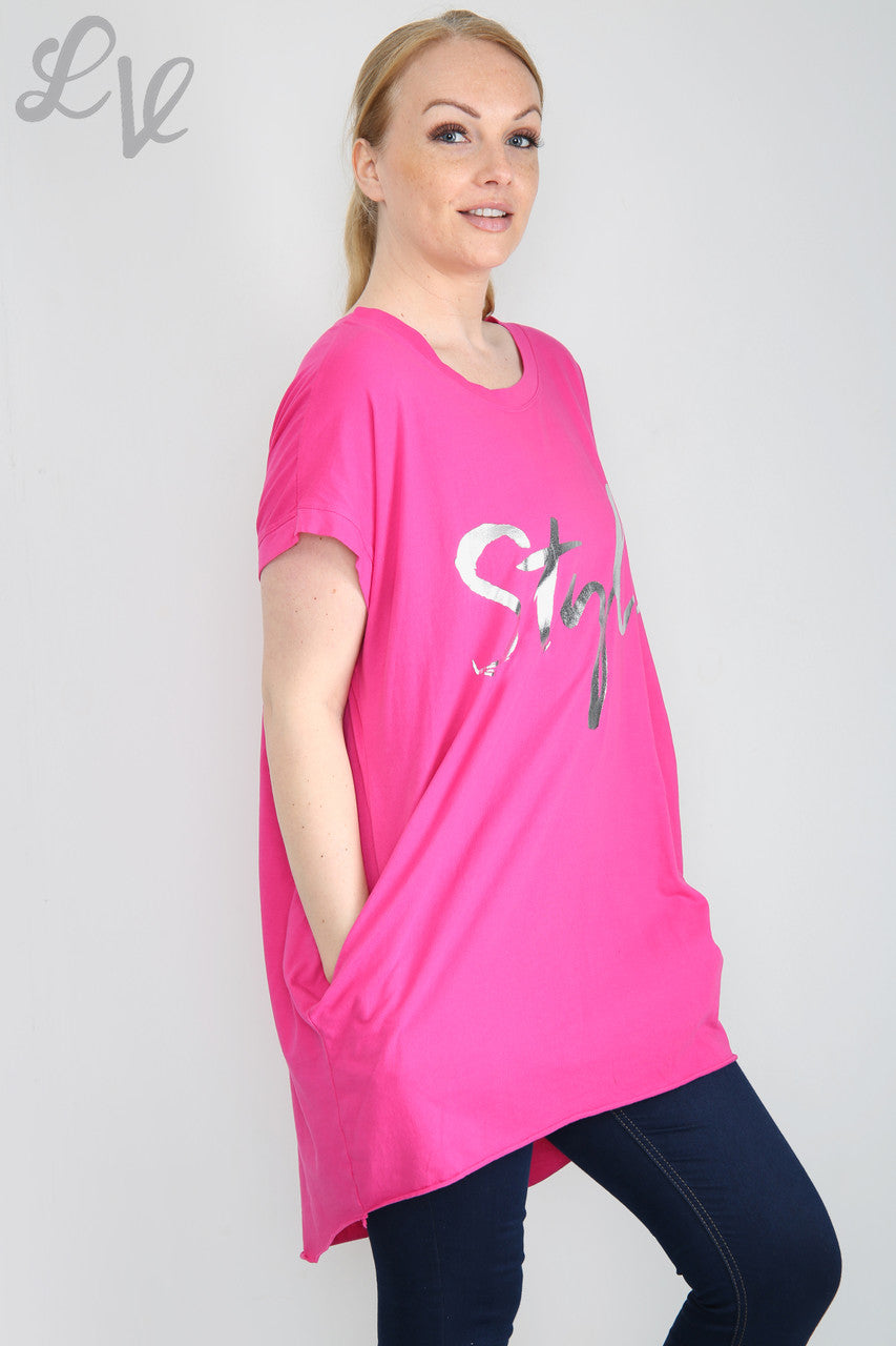 Dames Folie 'Stijl' Grafische Top Cerise Stukprijs €6,99