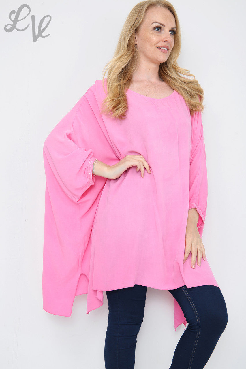 Dames luchtige vleermuismouw top cerise Stukprijs € 8,99